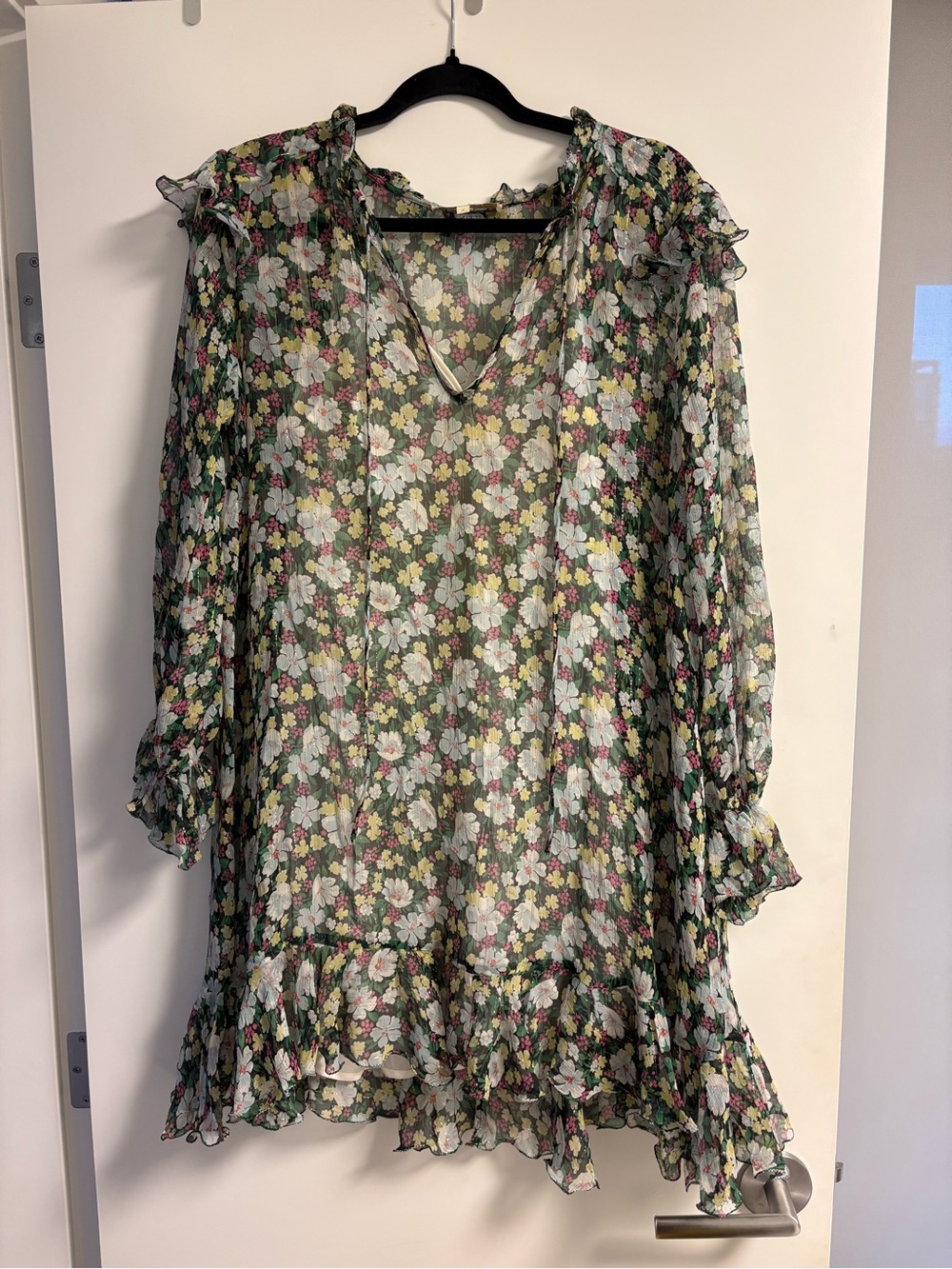 Maje Sheer Floral Ruffle Dress